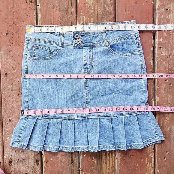 Vintage Angels Y2K Light Blue Denim Jean Pleated Skirt - Picture 7 of 10
